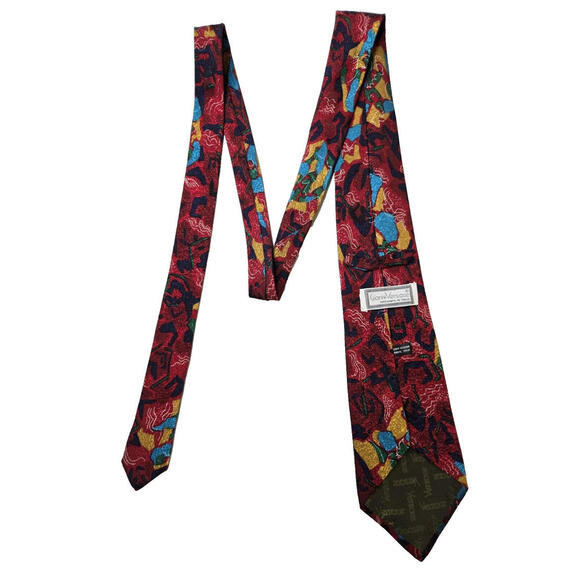 Gianni Versace Vintage Iris Red Geometric Pop Art Necktie Italy - Picture 1 of 5